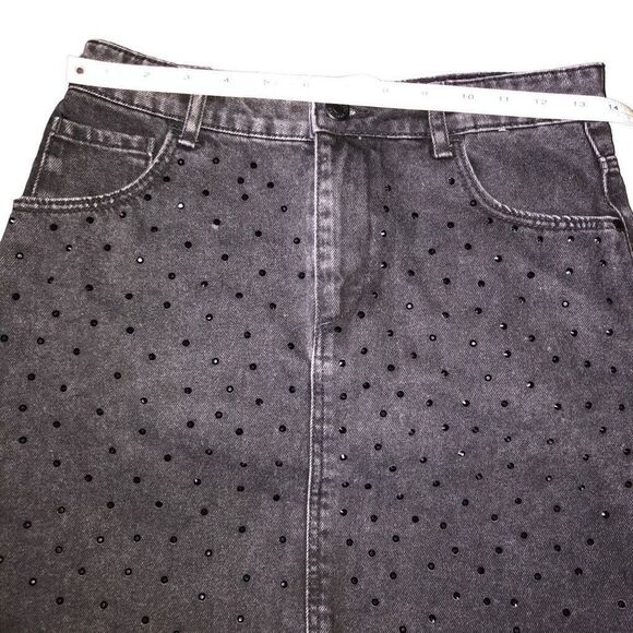 Denim Co. Teen's Black rhinestone Denim Button Fly Mini Skirt Size 7 - Picture 3 of 15